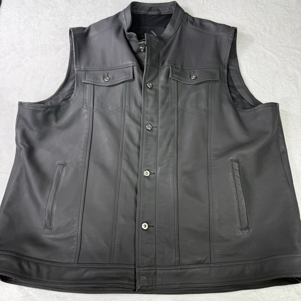 Street & Steel Redwood 2 Leather Vest Jacket Mens 4XL Black Biker Utility Moto